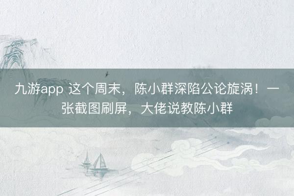 九游app 这个周末,陈小群深陷公论旋涡!一张截图刷屏,大佬说教陈小群