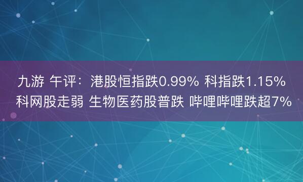 九游 午评:港股恒指跌0.99% 科指跌1.15% 科网股走弱 生物医药股普跌 哔哩哔哩跌超7%